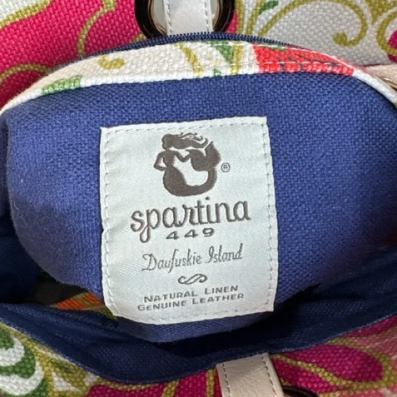 Spartina 449 Carson Cottage Dixie Hobo Bodega Bucket Natural Linen Leather Bag - Picture 2 of 13